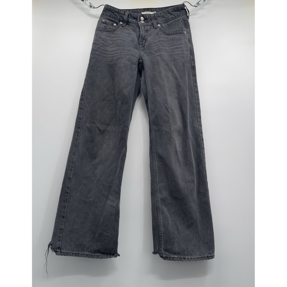 Levis Jeans Womens 25 Black Charcoal Superlow Wide Leg Loose Denim Distress styl